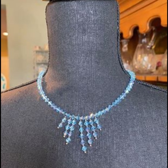 ⬇️Blue Crystal Hand Crafted Bib Necklace - Picture 5 of 7